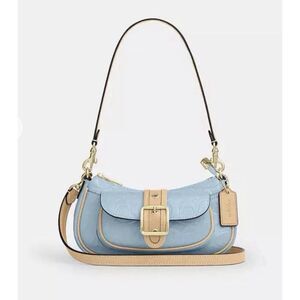 New COACH Ashton Mini Shoulder Bag In Signature Leather Gold/Light Blue CEN11